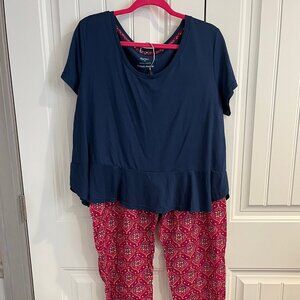 Women's XL Pajama Set - Gilligan & O'Malley | Navy Top & Pink Patterned Pants